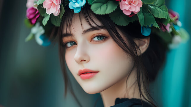 Beautiful Woman with Floral Crown