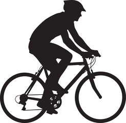 Fototapeta premium Cyclist Riding Mountain Bike Silhouette Against White Background Minimalist Vector Art, Generative AI