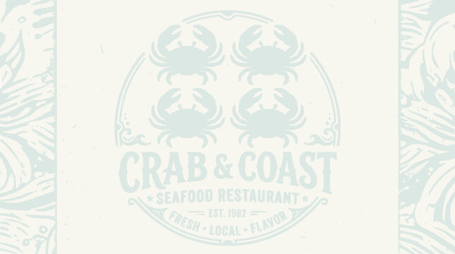 Crab & Coast Seafood Restaurant Logo with Crabs and Coastal Design