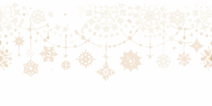 Delicate snowflake and bead garland pattern with a light beige color scheme on white