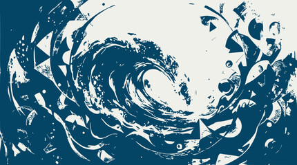 Naklejka premium Abstract Ocean Wave Art, Dynamic Blue Splash with Tribal Patterns