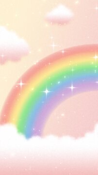 dreamy pastel background with rainbow and sparkling stars animation in the cloudy sky