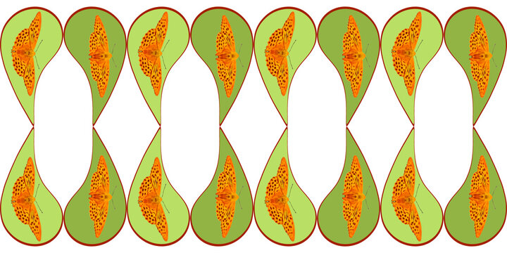 Repeating raster pattern, seamless stripe for design. Natural ornament. Butterfly. Oriental style. Banner, ethnic motif. Seamless strip of pasley, raindrops pattern. Website design element.