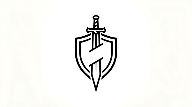 Minimalist shield with sword and dagger icon