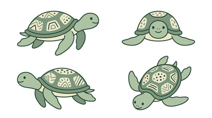 Patterned sea turtle icons and ocean characters. © bahriri