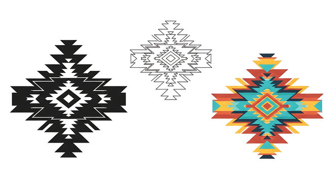 Black and white geometric native american symbol designs