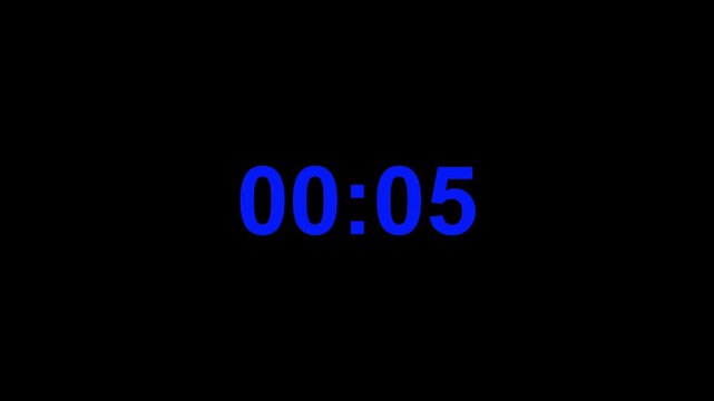 Timer displays digital blue numbers zero zero zero five against a stark black background to indicate the remaining duration for a short task that requires completion within a very limited time frame.