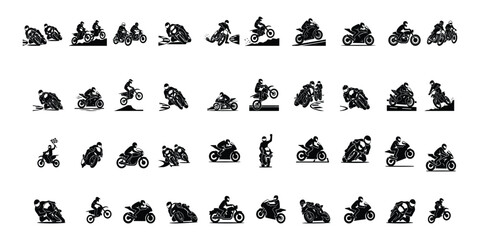 Motorcycle Racing Silhouette Icon Set Collection with Sport Bike Riders and Motocross Actions © Panji