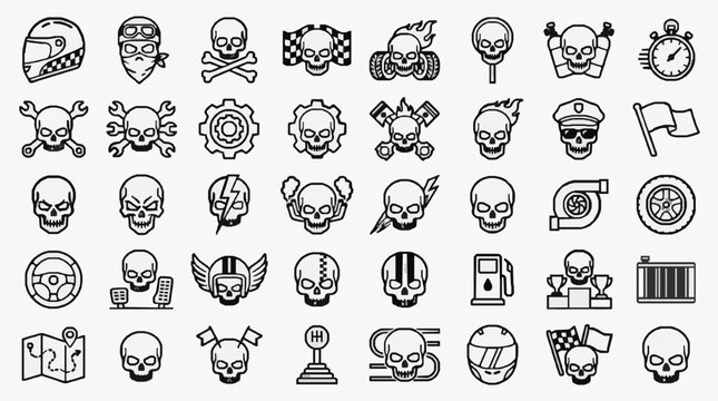 Black Racing Skull Sticker Decals Set for Cars Motorcycles Helmets Laptops Water Bottles Customizable Designs High Detail Graphics