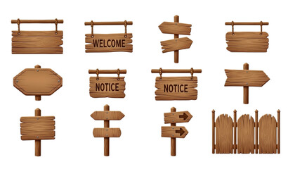 Wooden Signboards and Direction Signs Vector Icon Set © Ziten