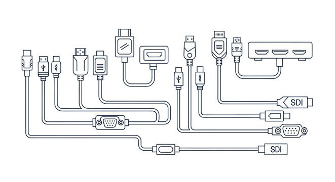 Computer Cable and Connector Icon Set