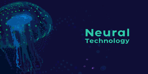 Blue jellyfish illustration with tentacle details and dark blue background © Titul