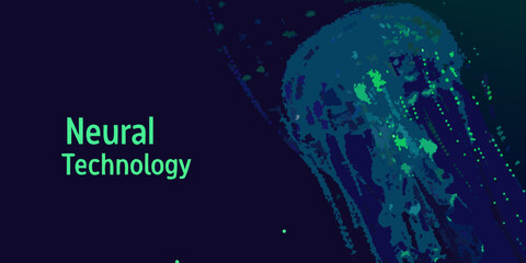 Jellyfish inspired neural network illustration teal and dark blue gradient © Titul