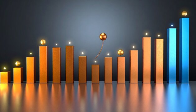 Glowing 3D bar chart symbolizing growth and progress