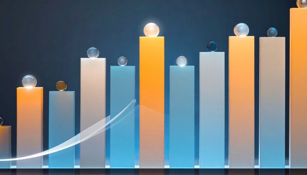Glowing 3D bar chart symbolizing growth and progress