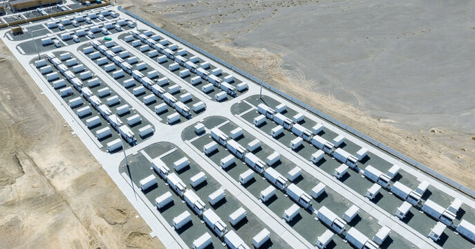 Aerial Diagonal View of a Large-Scale Energy Storage Power Station in the Desert