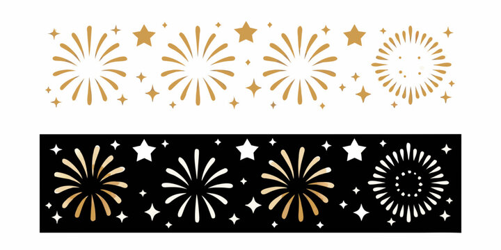 Fireworks and stars vector illustration with contrasting color schemes
