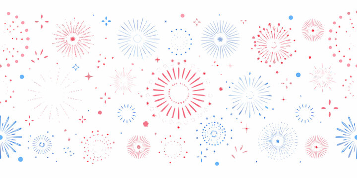 Fireworks display pattern with red and blue bursts on white background
