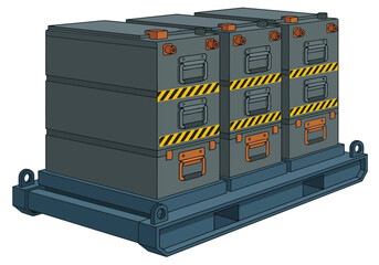 high-amperage mobile field battery array stands ready for deployment This robust industrial setup features multiple stacked battery units showcasing a powerful energy source  © Vector Factory