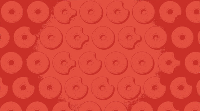 Seamless Pattern of Red Lifesavers Candies, Some Bitten, on Red Background