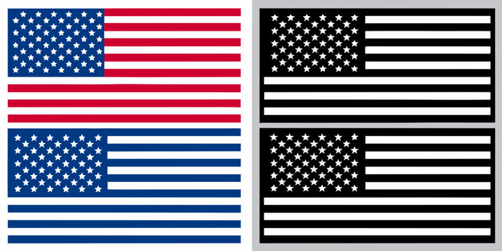 American Flag Variations In Flat Vector Style Red White And Black