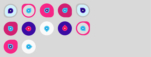 Fototapeta premium Colorful location pins displayed on gray background. Various shades, shapes present. Simple design, flat illustration style.
