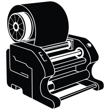 Black office machine for printing or laminating with large paper roll.
