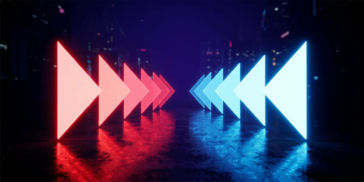 Abstract neon triangle arrows forming a futuristic corridor with triangle abstract futuristic corridor direction technology background wallpaper illumination reflective contrast navigation