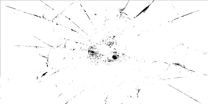Vector illustration of shattered glass or broken screen with cracks and shards on white grunge background for design and texture