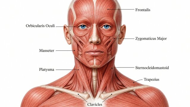 Anatomy of Human Facial and Neck Muscles a Detailed Medical Illustration for Educational Study and Healthcare Understanding
