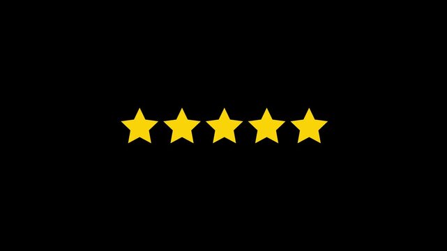 star rating animation with alpha channel. transparent background 4k video animation.