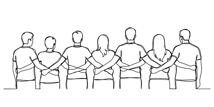 Group of diverse people standing together with arms linked