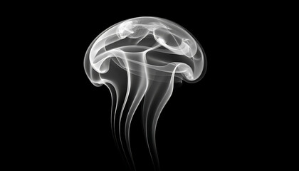 Surreal translucent jellyfish sculpture with human brain and spinal cord anatomy on black background © Rahema