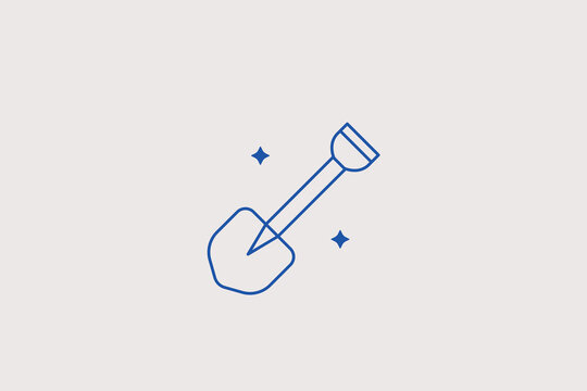 Pointed digging shovel hand tool line icon for landscaping gardening studio, agricultural farm warehouse, backyard renovation. Useful vector illustration for outdoor soil earthworks.