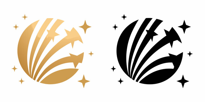 Shooting Star Icons On White Background Golden And Black Versions