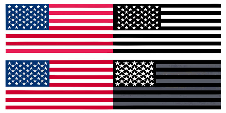 American Flag Variations Flat Vector Illustration On White Background
