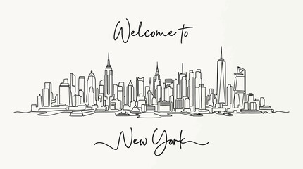 Fototapeta premium New York City Skyline Line Art Illustration