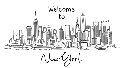 Obraz premium New York City Skyline Graphic Design, Welcome Sign