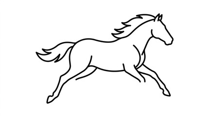 Outline drawing of a horse running with mane flowing. © zada