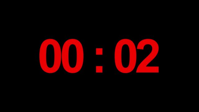 Chronometer readout displays two seconds in a bold red font against a deep black background designed for broadcast television graphics to mark precise time intervals during live sports competitions.