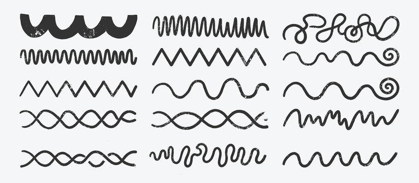 Collection of stylized hand-drawn squiggle and wave patterns