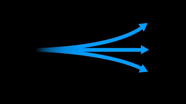 Three Way Air flow arrow animation 4k video. Wind flow, cold, cooling air, air conditioner direction, animated arrows. Transparent background