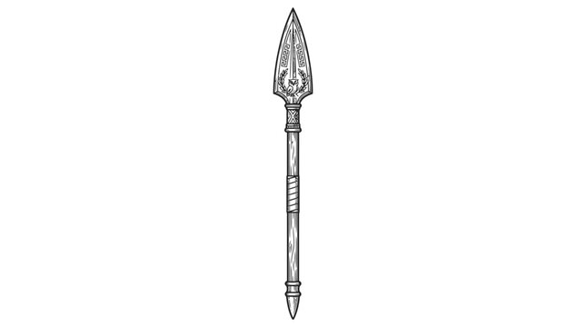 Ancient Spear Weapon with Ornate Design and Sharp Tip for Hunting and Warfare.