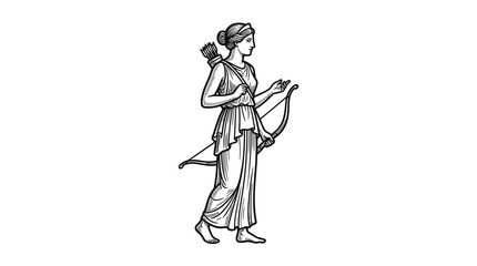 Fototapeta premium Elegant Woman Walking with Bow and Arrow in Traditional Attire.