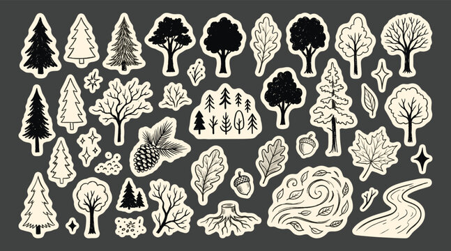 Forest elements and nature icons set