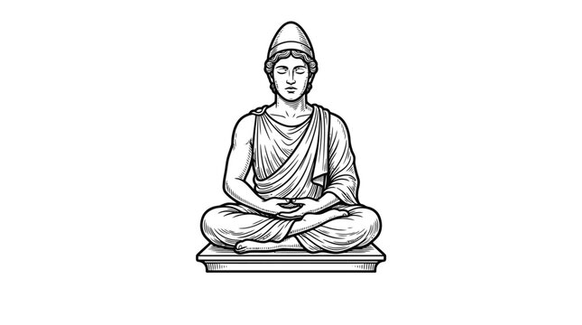 Serene Buddha Sitting Meditation Statue Illustration Artwork.