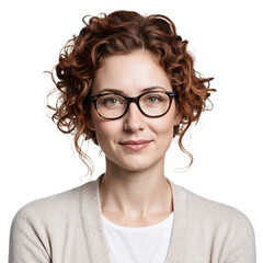 Obraz premium Woman glasses portrait professional lady with curly red hair and spectacles isolated on a transparent background