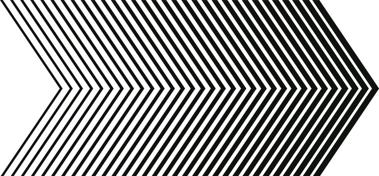 Repeated chevron or triangle arrow. Repeated arrow stripes backdrop. Abstract striped black and white print. Striped halftone gradient wallpaper