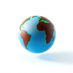 Obraz premium Stylized globe illustration. Blue oceans contrast brown landmasses. Minimalist design, clean aesthetic, soft shadow present. Simple world representation.