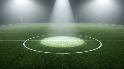 image of a brightly lit soccer field at bright, with a strong spotlight shining down on the center of the field © alone